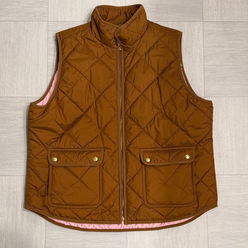 J. Crew Pink and Brown Quilted Vest